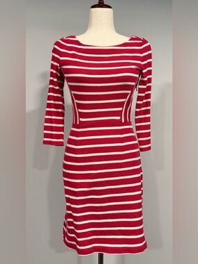 Gap Red & White Striped Boatneck Knit 3/4 Sleeve Dress